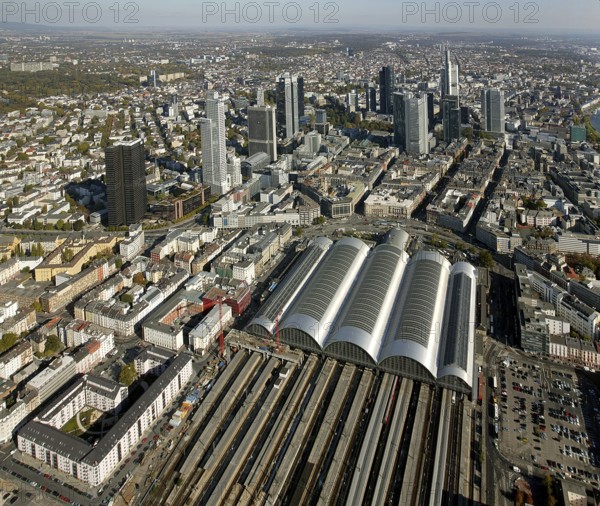 Frankfurt, skyline, skyscrapers, Deutsche Bank, DEU Germany Germany, Europe, aerial view, birds-eyes view, aerial photography, aerial photography, overview, overview, bird's eye view