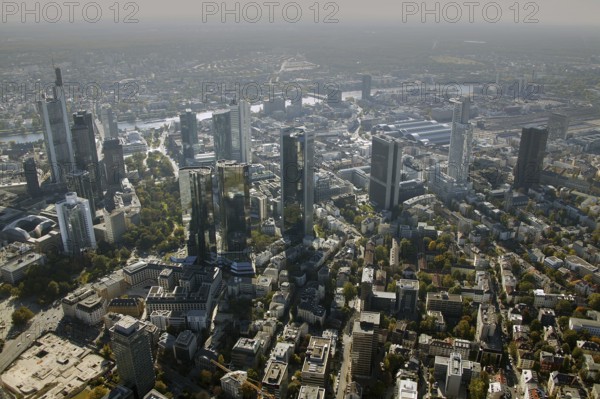 Frankfurt, skyline, skyscrapers, Deutsche Bank, DEU Germany Germany, Europe, aerial view, birds-eyes view, aerial photography, aerial photography, overview, overview, bird's eye view