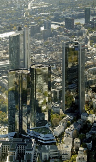 Frankfurt, skyline, skyscrapers, Deutsche Bank, DEU Germany Germany, Europe, aerial view, birds-eyes view, aerial photography, aerial photography, overview, overview, bird's eye view