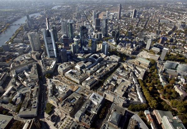 Frankfurt, skyline, skyscrapers, Deutsche Bank, DEU Germany Germany, Europe, aerial view, birds-eyes view, aerial photography, aerial photography, overview, overview, bird's eye view