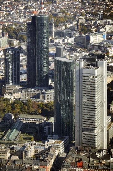 Frankfurt, skyline, skyscrapers, Deutsche Bank, DEU Germany Germany, Europe, aerial view, birds-eyes view, aerial photography, aerial photography, overview, overview, bird's eye view