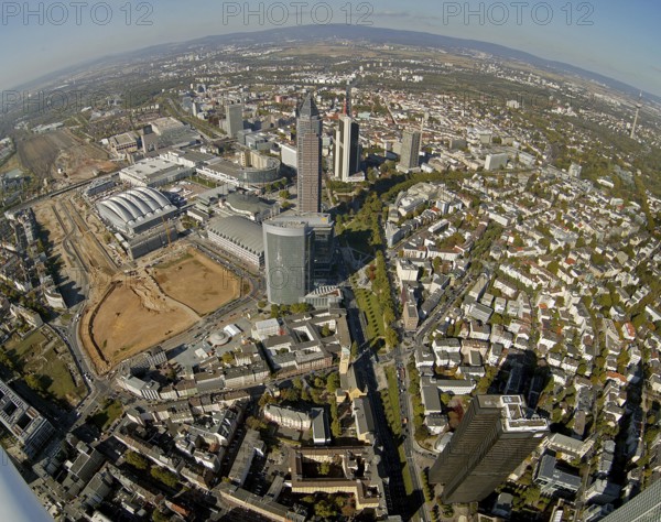 Frankfurt, skyline, skyscrapers, Deutsche Bank, DEU Germany Germany, Europe, aerial view, birds-eyes view, aerial photography, aerial photography, overview, overview, bird's eye view