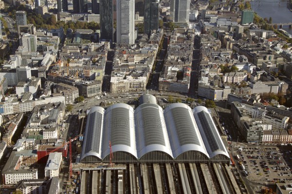 Frankfurt, skyline, skyscrapers, Deutsche Bank, DEU Germany Germany, Europe, aerial view, birds-eyes view, aerial photography, aerial photography, overview, overview, bird's eye view