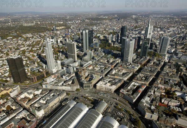 Frankfurt, skyline, skyscrapers, Deutsche Bank, DEU Germany Germany, Europe, aerial view, birds-eyes view, aerial photography, aerial photography, overview, overview, bird's eye view