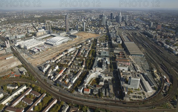 Frankfurt, skyline, skyscrapers, Deutsche Bank, DEU Germany Germany, Europe, aerial view, birds-eyes view, aerial photography, aerial photography, overview, overview, bird's eye view