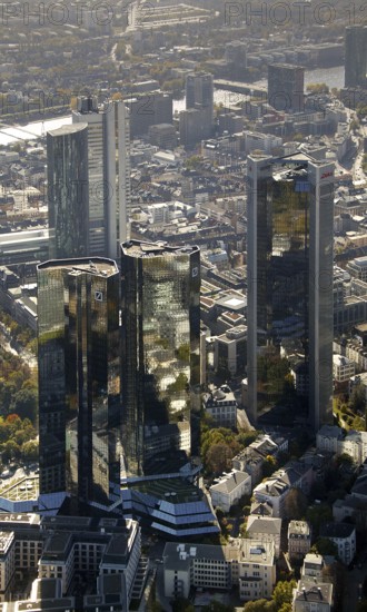 Frankfurt, skyline, skyscrapers, Deutsche Bank, DEU Germany Germany, Europe, aerial view, birds-eyes view, aerial photography, aerial photography, overview, overview, bird's eye view