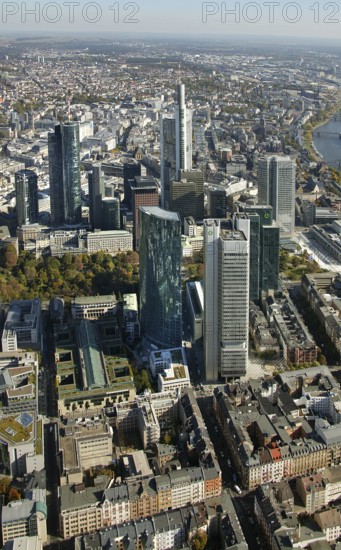 Frankfurt, skyline, skyscrapers, Deutsche Bank, DEU Germany Germany, Europe, aerial view, birds-eyes view, aerial photography, aerial photography, overview, overview, bird's eye view