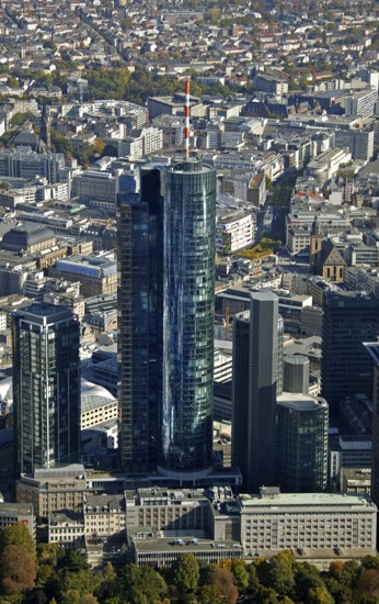 Frankfurt, skyline, skyscrapers, Deutsche Bank, DEU Germany Germany, Europe, aerial view, birds-eyes view, aerial photography, aerial photography, overview, overview, bird's eye view