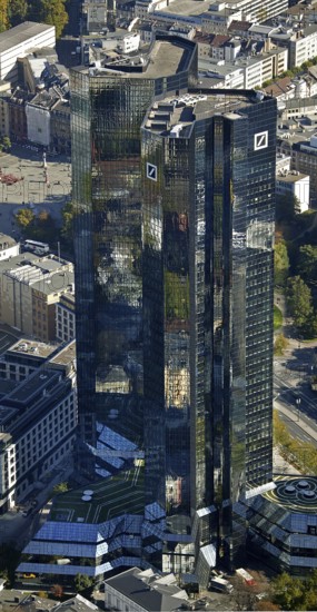 Frankfurt, skyline, skyscrapers, Deutsche Bank, DEU Germany Germany, Europe, aerial view, birds-eyes view, aerial photography, aerial photography, overview, overview, bird's eye view