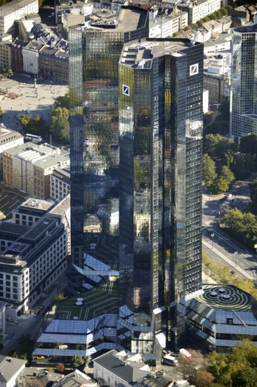 Frankfurt, skyline, skyscrapers, Deutsche Bank, DEU Germany Germany, Europe, aerial view, birds-eyes view, aerial photography, aerial photography, overview, overview, bird's eye view