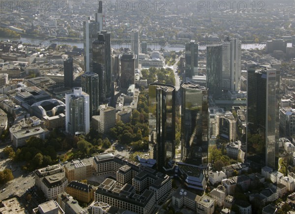Frankfurt, skyline, skyscrapers, Deutsche Bank, DEU Germany Germany, Europe, aerial view, birds-eyes view, aerial photography, aerial photography, overview, overview, bird's eye view