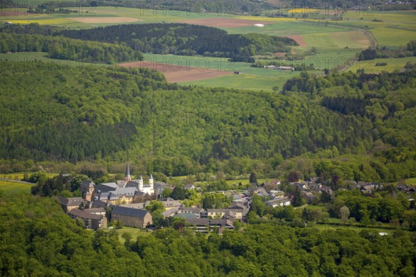 Steinfeld Monastery, monastery in Kall, Benedictine Abbey, Kall, Eifel, North Rhine-Westphalia, Germany, Europe, aerial view, birds-eyes view, aerial photography, aerial photography, overview, overview, bird's eye view