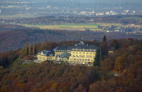 Bundesgästehaus Hotel Petersberg against the backdrop of Bonn, Königswinter, Siebengebierge between Königswinter and Bad Honnef, autumn leaves, North Rhine-Westphalia, Germany, Europe, aerial photo, birds-eyes view, aerial photography, aerial photography, overview, bird's eye view