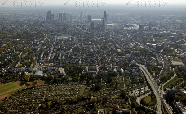 Frankfurt, skyline, skyscrapers, Deutsche Bank, DEU Germany Germany, Europe, aerial view, birds-eyes view, aerial photography, aerial photography, overview, overview, bird's eye view
