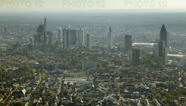 Frankfurt, skyline, skyscrapers, Deutsche Bank, DEU Germany Germany, Europe, aerial view, birds-eyes view, aerial photography, aerial photography, overview, overview, bird's eye view
