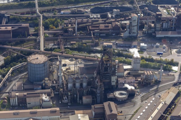 Dillinger Hütte, AG der Dillinger Hüttenwerke, rolling mill, steel mill, Saarstahl AG, Dillingen/Saar, Saarland, Germany, Europe, aerial photograph, birds-eyes view, aerial photography, aerial photography, overview, bird's eye view