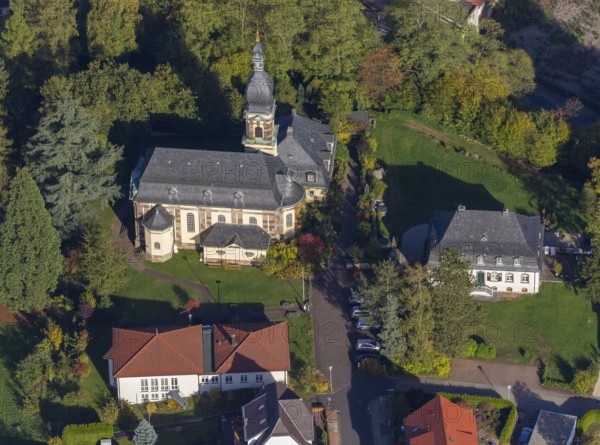 Neo-baroque protestant churchBlieskastel, architect Ludwig Wagner baroque style, Blieskastel, Saarland, Germany, Europe, aerial view, birds-eyes view, aerial photography, aerial photography, overview, bird's eye view