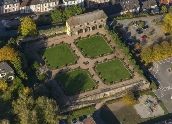 Orangery Lange Bau with remains of the castle, Blieskastel, Saarland, Germany, Europe, aerial view, birds-eyes view, aerial photography, aerial photography, overview, overview, bird's eye view