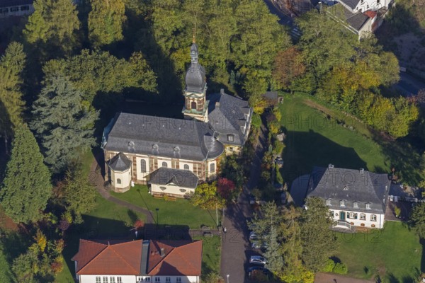 Neo-baroque protestant churchBlieskastel, architect Ludwig Wagner baroque style, Blieskastel, Saarland, Germany, Europe, aerial view, birds-eyes view, aerial photography, aerial photography, overview, bird's eye view