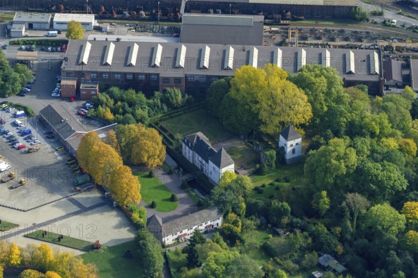 North wing and destroyed west wing of the Old Castle, Dillingen/Saar, Saarland, Germany, Europe, aerial view, birds-eyes view, aerial photography, aerial photography, overview, overview, bird's eye view