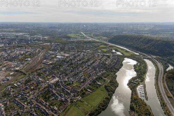 Saar, Dillingen/Saar, Saarland, Germany, Europe, aerial view, birds-eyes view, aerial photography, aerial photography, overview, overview, bird's eye view