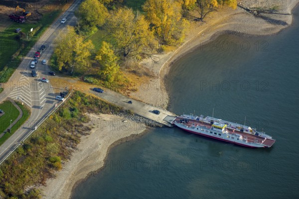Rhine ferry Bad Hönningen, Rhine valley, Rhine, Bad Breisig, Neuwied district, Rhineland-Palatinate, Germany, Europe, aerial view, birds-eyes view, aerial photography, aerial photography, overview, bird's eye view