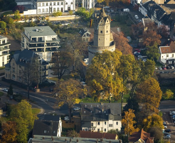 The Round Tower, landmark of Andernach, corner defence tower in the town wall, defence tower, Andernach, district of Mayen-Koblenz, Rhineland-Palatinate, Germany, Europe, aerial view, birds-eyes view, aerial photography, aerial photography, overview, bird's eye view