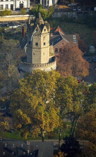 The Round Tower, landmark of Andernach, corner defence tower in the town wall, defence tower, Andernach, district of Mayen-Koblenz, Rhineland-Palatinate, Germany, Europe, aerial view, birds-eyes view, aerial photography, aerial photography, overview, bird's eye view