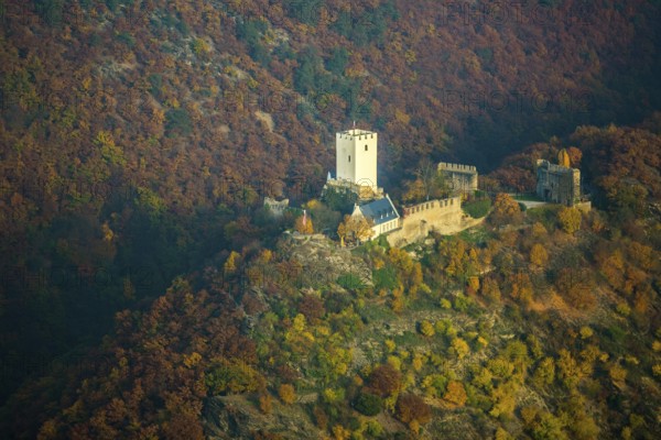 Sterrenberg Castle, Bad Salzig, Taunus, Rhine Valley, Rhineland-Palatinate, Germany, Europe, aerial view, birds-eyes view, aerial photography, aerial photography, overview, overview, bird's eye view