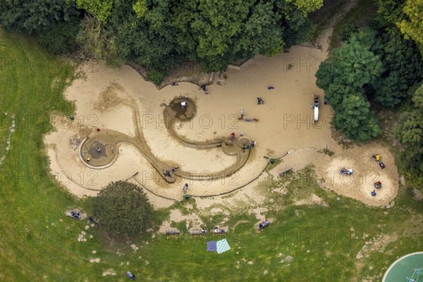 Aerial view, forest area and recreation area Hohenstein with the children's playground in Witten, Ruhr area, North Rhine-Westphalia, Germany, DE, Europe, leisure, children's playground, aerial view, aerial photography, aerial photography, overview, bird's-eye view, forest area, Witten, birds-eyes view, overview