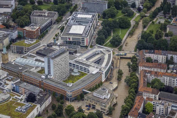 Aerial view, flood, floods, medium-sized town, Hagen, Ruhr area, North Rhine-Westphalia, Germany, DE, Europe, birds-eyes view, aerial photography, aerial photography, overview, overview, bird's eye view