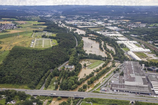 Aerial photo, Lennehochwasser, Boele, Hagen, Ruhr area, North Rhine-Westphalia, Germany, DE, Europe, birds-eyes view, aerial photograph, aerial photography, aerial photography, overview, overview, bird's eye view