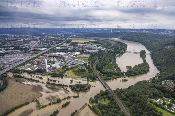 Aerial photograph, Ruhr flood, Hengsteysee with Lennemündung, Syburg, Dortmund, Ruhr area, North Rhine-Westphalia, Germany, DE, Europe, birds-eyes view, aerial photograph, aerial photography, aerial photography, overview, overview, bird's eye view