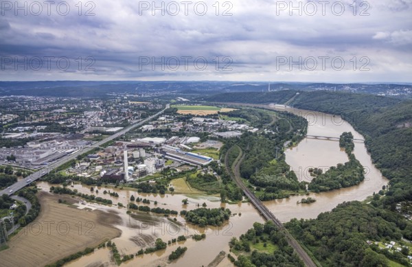 Aerial photograph, Ruhr flood, Hengsteysee with Lennemündung, Syburg, Dortmund, Ruhr area, North Rhine-Westphalia, Germany, DE, Europe, birds-eyes view, aerial photograph, aerial photography, aerial photography, overview, overview, bird's eye view