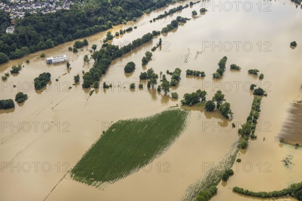 Aerial photo, Ruhr flood, flooding, Stiepel, city limits Bochum Hattingen, Ruhr area, North Rhine-Westphalia, Germany, Bochum, DE, Europe, birds-eyes view, aerial photo, aerial photography, aerial photography, overview, overview, bird's eye view, flood, flood of the century