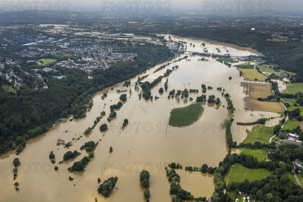 Aerial photo, Ruhr flood, flooding, Stiepel, city limits Bochum Hattingen, Ruhr area, North Rhine-Westphalia, Germany, Bochum, DE, Europe, birds-eyes view, aerial photo, aerial photography, aerial photography, overview, overview, bird's eye view, flood, flood of the century