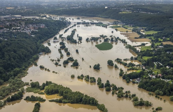 Aerial photo, Ruhr flood, flooding, Stiepel, city limits Bochum Hattingen, Ruhr area, North Rhine-Westphalia, Germany, Hattingen, DE, Europe, birds-eyes view, aerial photo, aerial photography, aerial photography, overview, overview, bird's eye view, flood, century flood