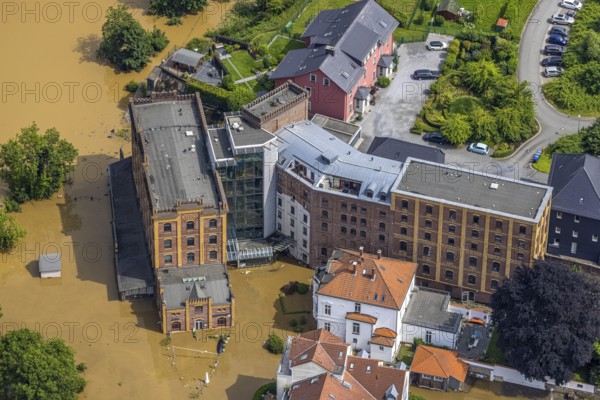 Aerial photo, Ruhr flood, flooding, Hattingen, Ruhr area, North Rhine-Westphalia, Germany, DE, Europe, birds-eyes view, aerial photo, aerial photography, aerial photography, overview, bird's eye view, flood, flood of the century