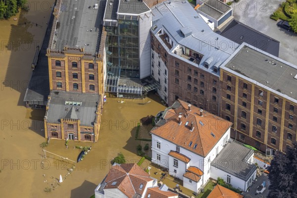 Aerial photo, Ruhr flood, flooding, Hattingen, Ruhr area, North Rhine-Westphalia, Germany, DE, Europe, birds-eyes view, aerial photo, aerial photography, aerial photography, overview, bird's eye view, flood, flood of the century