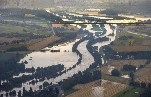 Aerial photo, Ruhr flood, flooding, Saarn, Mülheim an der Ruhr, Ruhr area, North Rhine-Westphalia, Germany, DE, Europe, birds-eyes view, aerial photo, aerial photography, aerial photography, overview, bird's eye view, floods, floods of the century