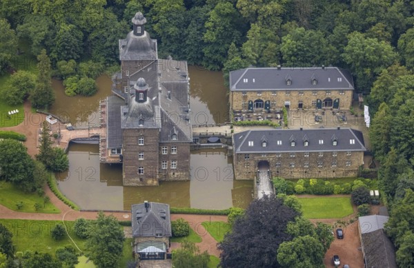 Aerial photo, Ruhr flood, flooding, Kettwig, Essen, Ruhr area, North Rhine-Westphalia, Germany, DE, Europe, birds-eyes view, aerial photo, aerial photography, aerial photography, overview, bird's eye view, floods, floods of the century