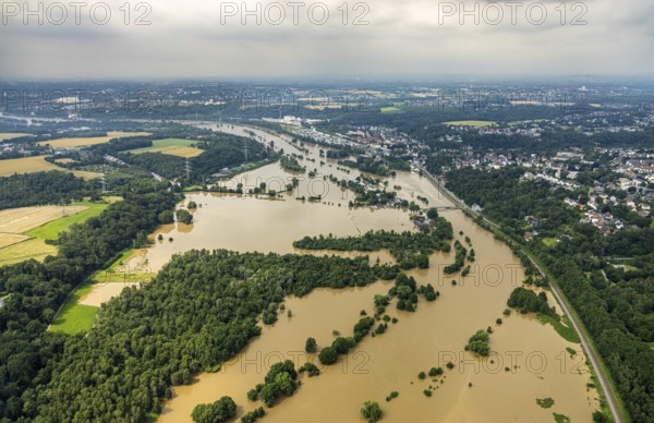 Aerial photo, Ruhr flood, flooding, Ruhr between Hattingen and Bochum, Hattingen, Ruhr area, North Rhine-Westphalia, Germany, DE, Europe, birds-eyes view, aerial photo, aerial photography, aerial photography, overview, overview, bird's eye view, flood, flood of the century