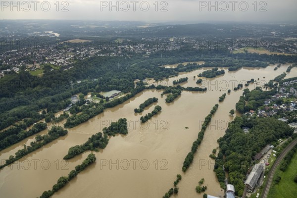 Aerial photo, Ruhr flood, flooding, Horst, Essen, Ruhr area, North Rhine-Westphalia, Germany, DE, Europe, birds-eyes view, aerial photo, aerial photography, aerial photography, overview, bird's eye view, flood, flood of the century