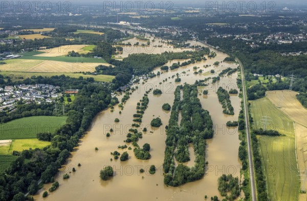 Aerial photo, Ruhr flood, flooding, Winz, Hattingen, Ruhr area, North Rhine-Westphalia, Germany, DE, Europe, birds-eyes view, aerial photo, aerial photography, aerial photography, overview, overview, bird's eye view, flood, century flood