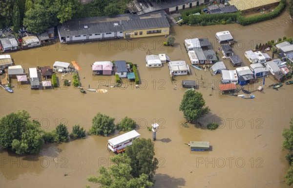 Aerial photo, Ruhr floods, flooding, Annen, Witten, Ruhr area, North Rhine-Westphalia, Germany, DE, Europe, birds-eyes view, aerial photography, aerial photography, overview, bird's eye view, Ruhr floods, heavy rain, flood of the century