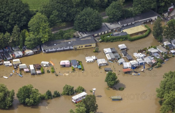 Aerial photo, Ruhr floods, flooding, Annen, Witten, Ruhr area, North Rhine-Westphalia, Germany, DE, Europe, birds-eyes view, aerial photography, aerial photography, overview, bird's eye view, Ruhr floods, heavy rain, flood of the century