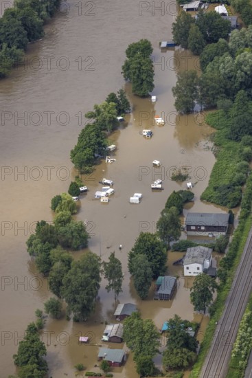 Aerial photo, Ruhr floods, flooding, Annen, Witten, Ruhr area, North Rhine-Westphalia, Germany, DE, Europe, birds-eyes view, aerial photography, aerial photography, overview, bird's eye view, Ruhr floods, heavy rain, flood of the century