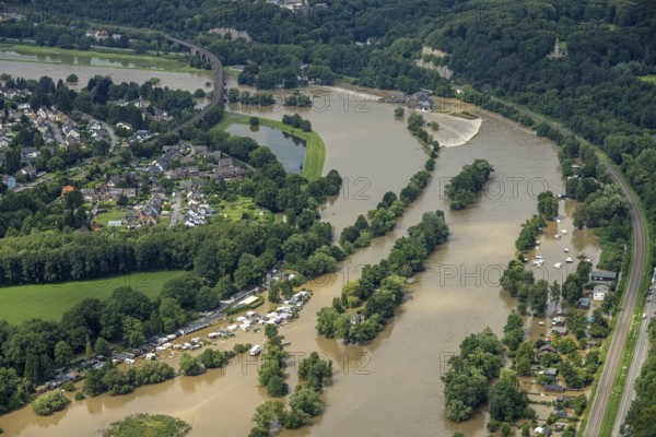Aerial photo, Ruhr floods, flooding, Annen, Witten, Ruhr area, North Rhine-Westphalia, Germany, DE, Europe, birds-eyes view, aerial photography, aerial photography, overview, bird's eye view, Ruhr floods, heavy rain, flood of the century