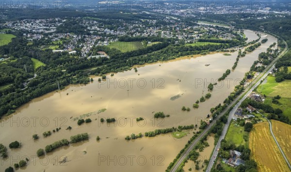 Aerial photo, Ruhr floods, flooding, weather, Ruhr area, North Rhine-Westphalia, Germany, Herdecke, DE, Europe, birds-eyes view, aerial photo, aerial photography, aerial photography, overview, bird's eye view, Ruhr floods, heavy rain, flood of the century
