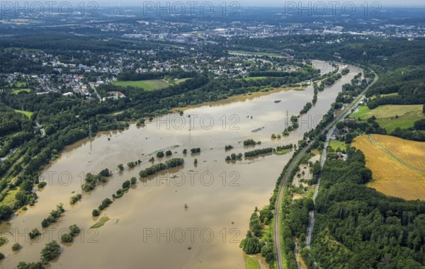 Aerial photo, Ruhr floods, flooding, weather, Ruhr area, North Rhine-Westphalia, Germany, Witten, DE, Europe, birds-eyes view, aerial photography, aerial photography, overview, bird's eye view, Ruhr floods, heavy rain, flood of the century